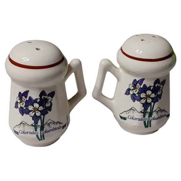 Host Other - HOST 1986 Vintage Salt & Pepper Shaker Set Colorado Columbine Ceramic 3" Tall